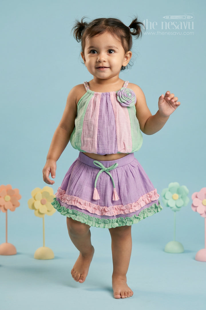 The Nesavu Baby Casual Sets Baby Girl Cotton Outfit Set for Casual Celebrations and Outings Nesavu 16 (1Y) / Green / Cotton BFJ981B-16 Nesavu baby girl cotton outfit set for casual celebrations and family outings