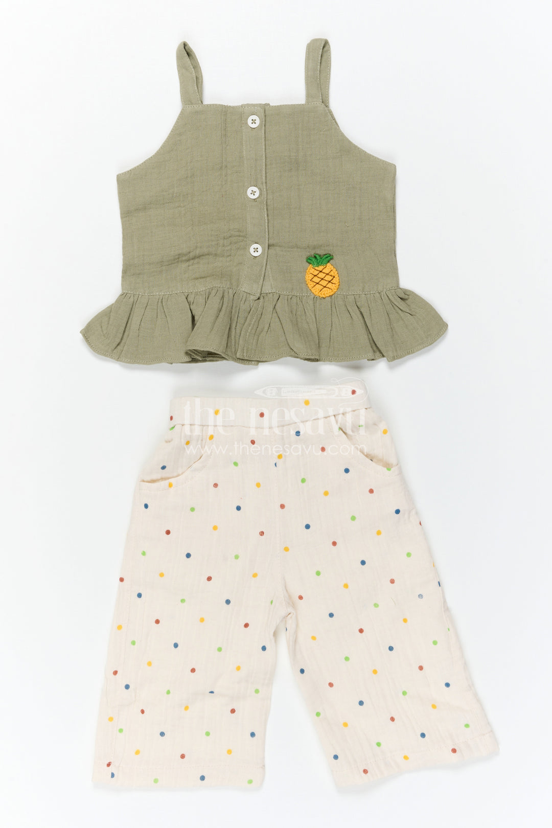 The Nesavu Baby Casual Sets Baby Girl Cotton Outfit Set for Daily Wear and Playtime Nesavu Nesavu Baby Girl Muslin Cotton Casual Outfit Set With Sleeveless Top And Printed Pants For Daily Comfort