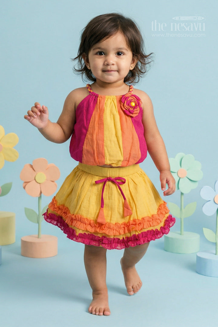 The Nesavu Baby Casual Sets Baby Girl Cotton Outfit Set for Festive Outings and Family Visits Nesavu 16 (1Y) / Yellow / Cotton BFJ981A-16 Nesavu baby girl cotton outfit set for festive outings and family gatherings