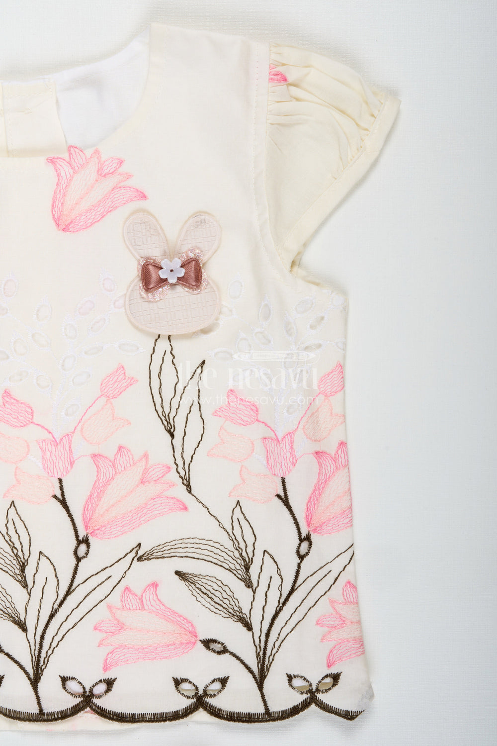 The Nesavu Baby Casual Sets Baby Girl Cotton Set Embroidered Playwear Combo Nesavu Nesavu Baby Girl Cotton Casual Set Floral Thread Embroidery Bunny Patch Playful Comfort
