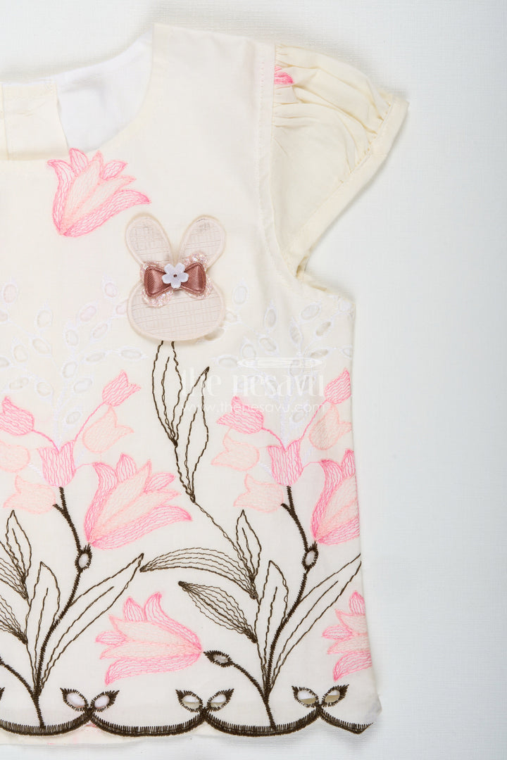 The Nesavu Baby Casual Sets Baby Girl Cotton Set Embroidered Playwear Combo Nesavu Nesavu Baby Girl Cotton Casual Set Floral Thread Embroidery Bunny Patch Playful Comfort