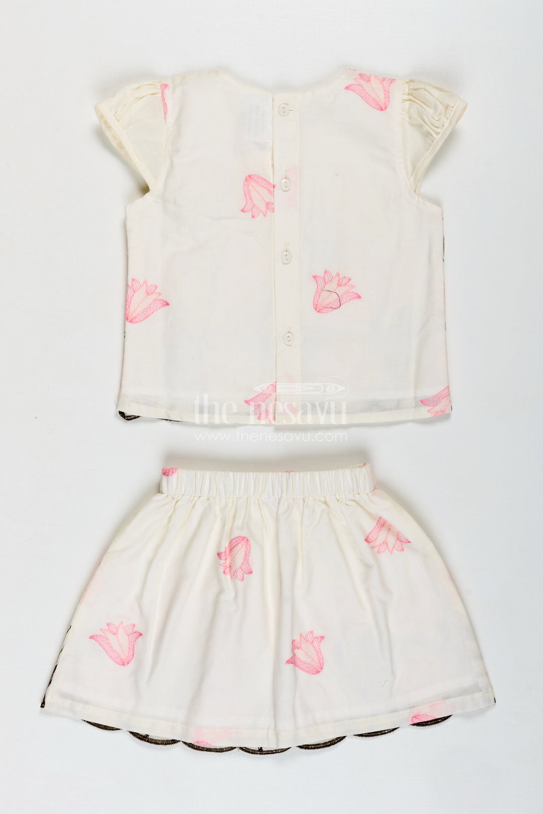 The Nesavu Baby Casual Sets Baby Girl Cotton Set Embroidered Playwear Combo Nesavu Nesavu Baby Girl Cotton Casual Set Floral Thread Embroidery Bunny Patch Playful Comfort