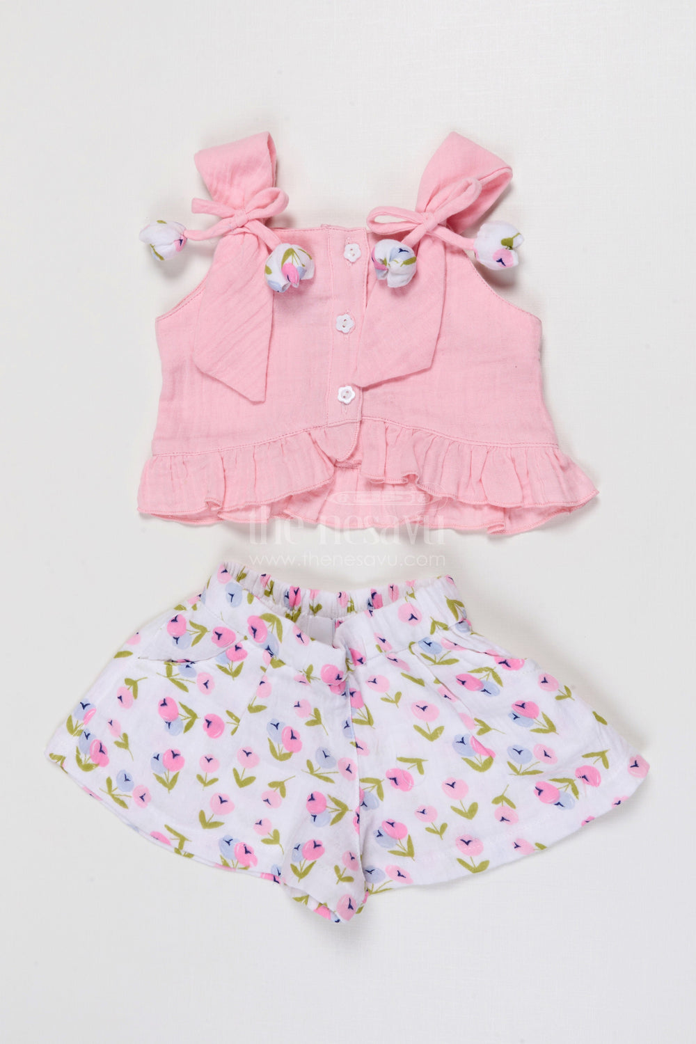 The Nesavu Baby Casual Sets Baby Girl Cotton Top and Floral Skirt Set for Outings Nesavu 14 (6M) / Green / Muslin Cotton BFJ951B-14 Nesavu Baby Girl Muslin Cotton Top And Floral Skirt Set For Outings And Casual Summer Wear