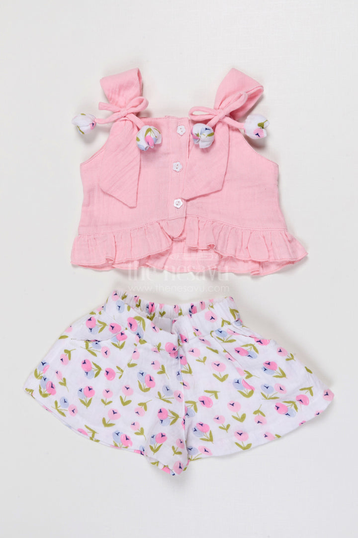 The Nesavu Baby Casual Sets Baby Girl Cotton Top and Floral Skirt Set for Outings Nesavu 14 (6M) / Green / Muslin Cotton BFJ951B-14 Nesavu Baby Girl Muslin Cotton Top And Floral Skirt Set For Outings And Casual Summer Wear