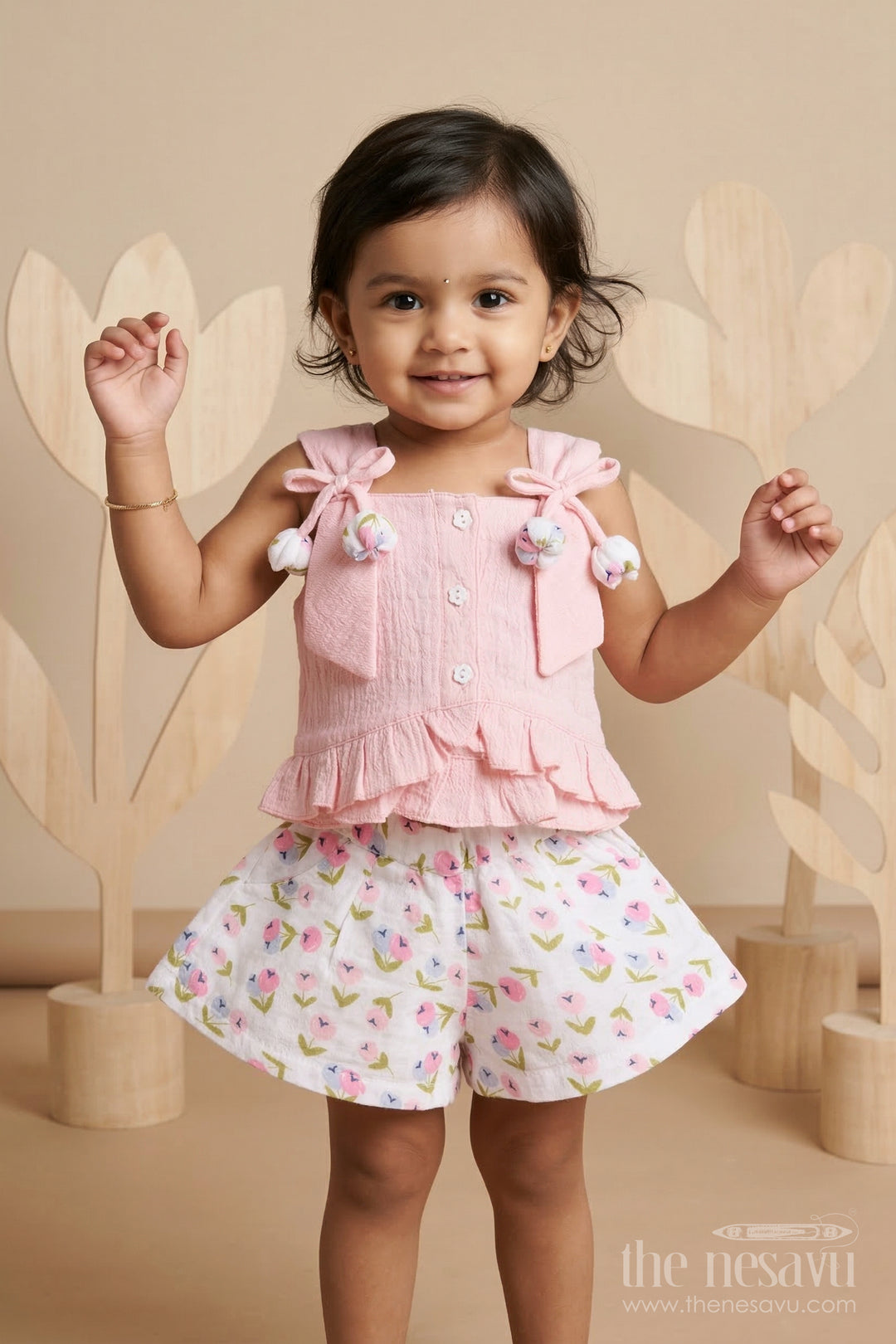 The Nesavu Baby Casual Sets Baby Girl Cotton Top and Floral Skirt Set for Outings Nesavu 14 (6M) / Green / Muslin Cotton BFJ951B-14 Nesavu Baby Girl Muslin Cotton Top And Floral Skirt Set For Outings And Casual Summer Wear