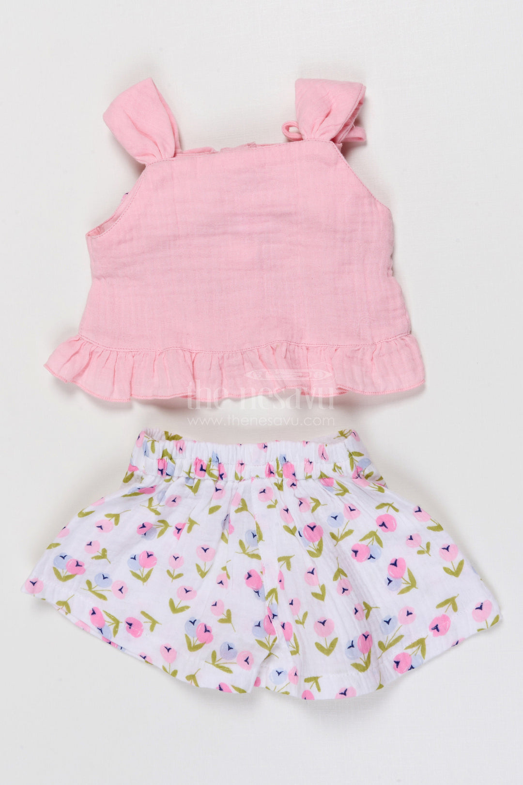 The Nesavu Baby Casual Sets Baby Girl Cotton Top and Floral Skirt Set for Outings Nesavu Nesavu Baby Girl Muslin Cotton Top And Floral Skirt Set For Outings And Casual Summer Wear