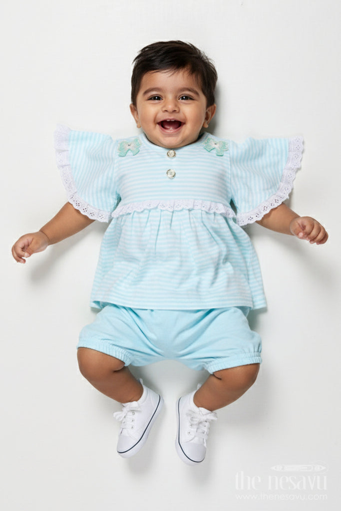 The Nesavu Baby Casual Sets Baby Girl Cotton Top and Shorts Set for Everyday Outings Nesavu 10 (NB) / White BFJ881A-10 Nesavu baby girl cotton top shorts set casual wear daily outings