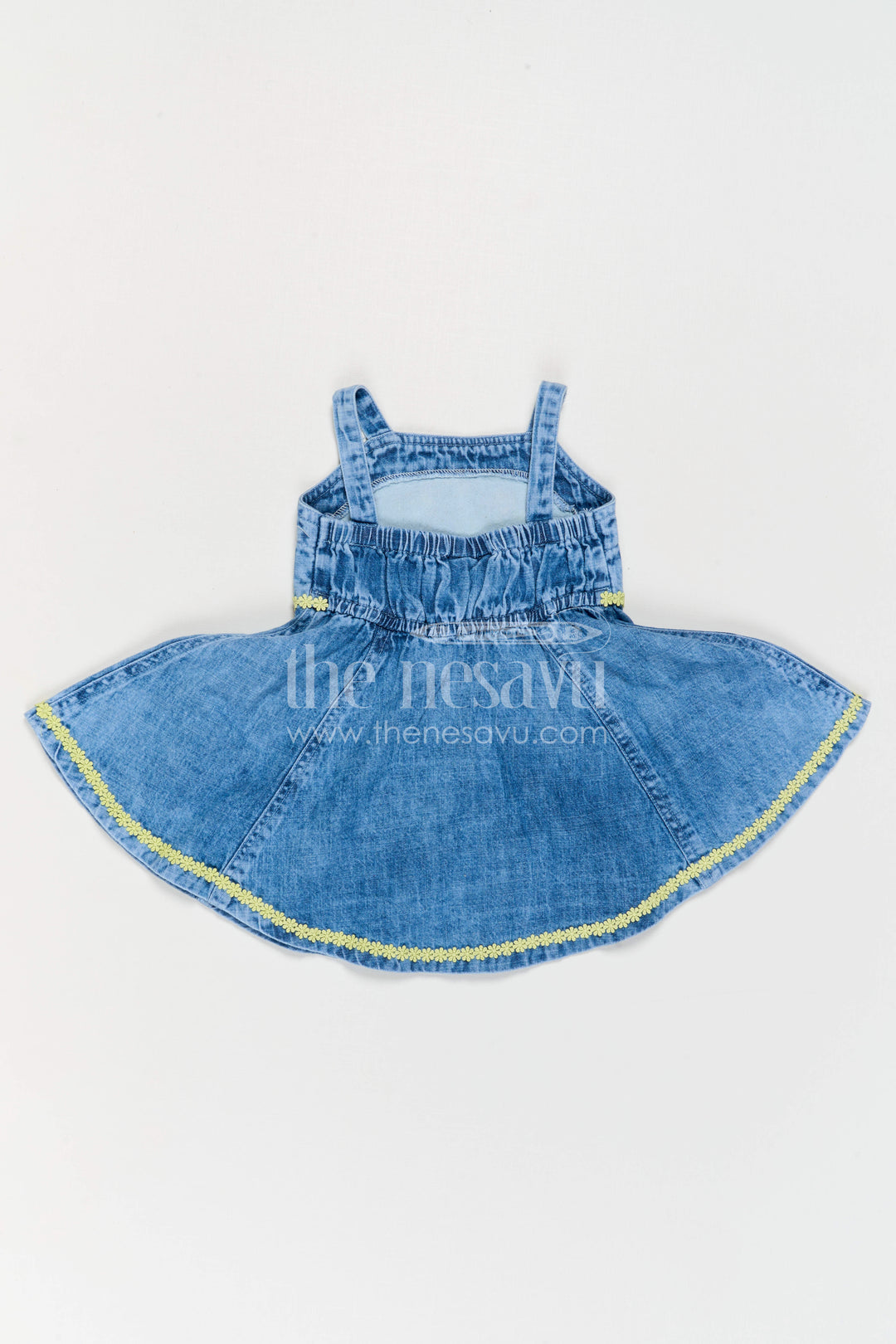 The Nesavu Baby Frocks Baby Girl Denim Frock for Casual Outings and Photos Nesavu Nesavu Baby Girl Denim Frock For Casual Outings With Thread Embroidery Sleeveless Stylish Dress