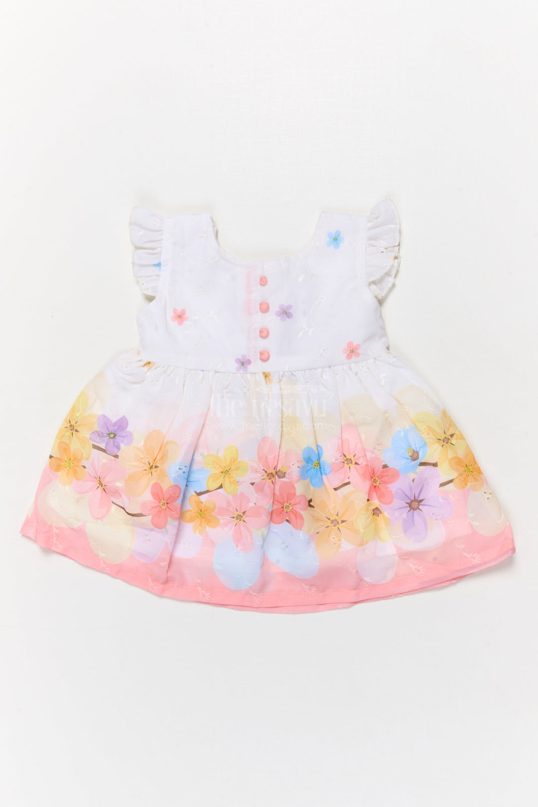 The Nesavu Baby Cotton Frocks Baby Girl Digital Print Frock with Floral Embroidery for Birthday Celebrations Nesavu 14 (6M) / Multicolor BFJ891B-14 Nesavu baby girl digital floral print frock with frilled sleeves for birthdays and festive outings