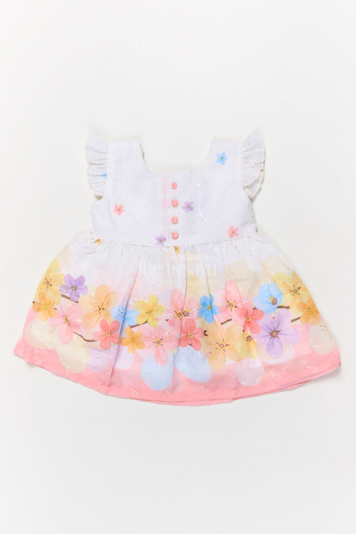 The Nesavu Baby Cotton Frocks Baby Girl Digital Print Frock with Floral Embroidery for Birthday Celebrations Nesavu 14 (6M) / Multicolor BFJ891B-14 Nesavu baby girl digital floral print frock with frilled sleeves for birthdays and festive outings