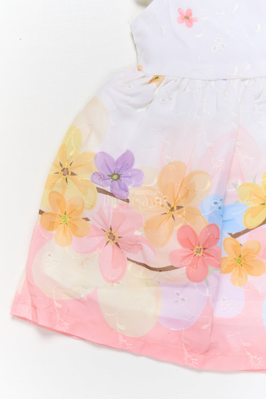 The Nesavu Baby Cotton Frocks Baby Girl Digital Print Frock with Floral Embroidery for Birthday Celebrations Nesavu Nesavu baby girl digital floral print frock with frilled sleeves for birthdays and festive outings