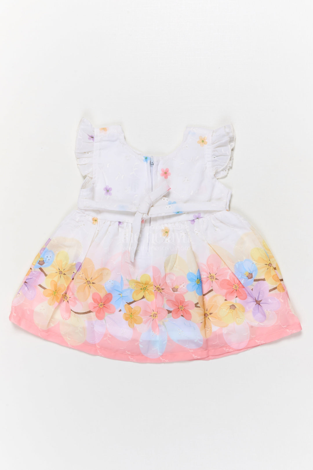 The Nesavu Baby Cotton Frocks Baby Girl Digital Print Frock with Floral Embroidery for Birthday Celebrations Nesavu Nesavu baby girl digital floral print frock with frilled sleeves for birthdays and festive outings
