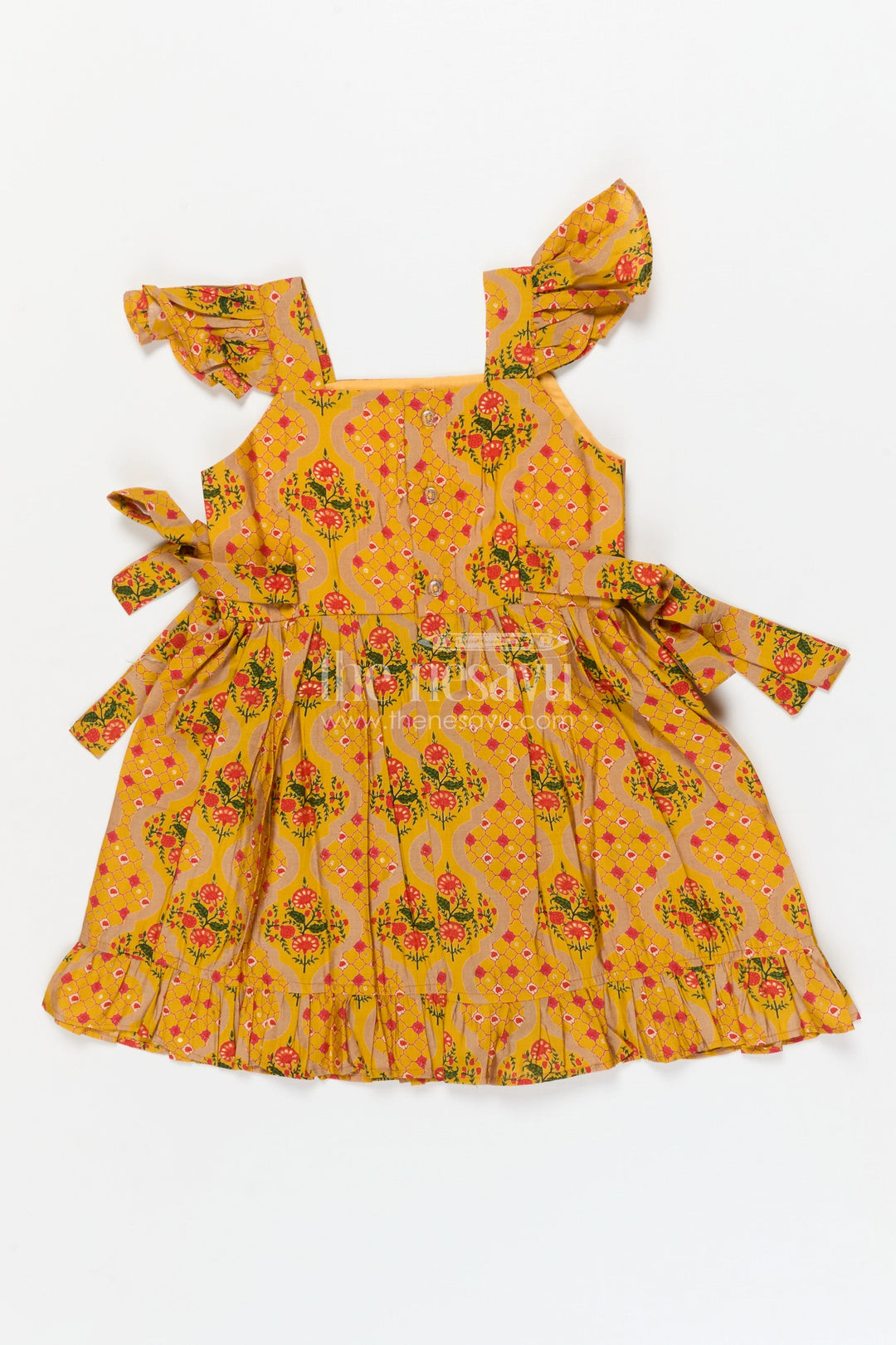The Nesavu Girls Fancy Frock Baby Girl Dress for Birthdays and Festive Parties Nesavu Nesavu baby girl festive frock with vibrant print for birthdays and special occasions