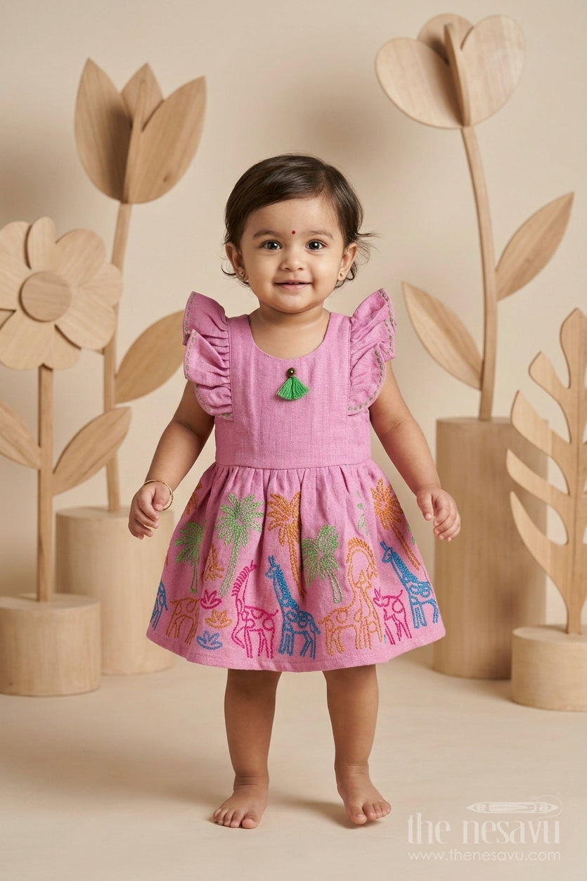 The Nesavu Baby Cotton Frocks Baby Girl Embroidered Cotton Frock for Birthdays and Festive Gatherings Nesavu 14 (6M) / Pink / Cotton BFJ960B-14 Nesavu baby girl cotton embroidered frock for birthdays festive gatherings and baby occasions