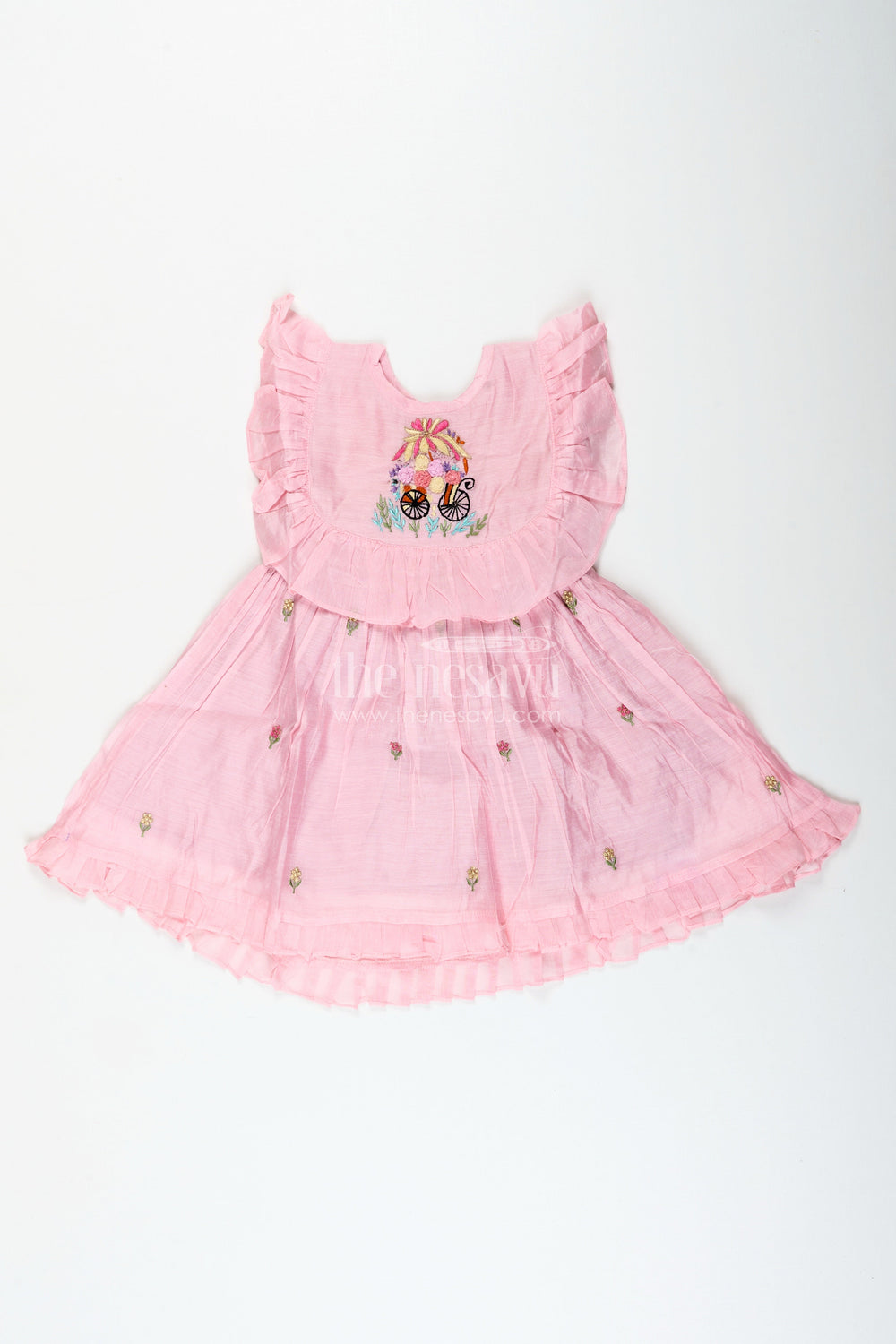 The Nesavu Girls Cotton Frock Baby Girl Embroidered Cotton Frock for Birthdays and Festive Photoshoots Nesavu 16 (1Y) / Pink GFC1978A-16 Nesavu baby girl embroidered cotton frock birthdays poojas traditional photo moments