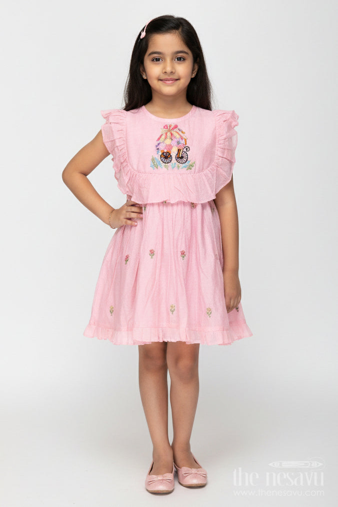 The Nesavu Girls Cotton Frock Baby Girl Embroidered Cotton Frock for Birthdays and Festive Photoshoots Nesavu 16 (1Y) / Pink GFC1978A-16 Nesavu baby girl embroidered cotton frock birthdays poojas traditional photo moments