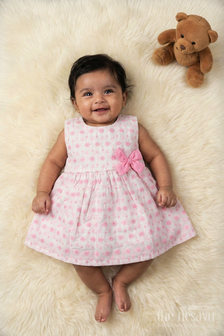 The Nesavu Baby Cotton Frocks Baby Girl Embroidered Cotton Frock with Bow for Family Outings Nesavu Nesavu baby girl cotton frock with thread embroidery and bow for everyday and family wear