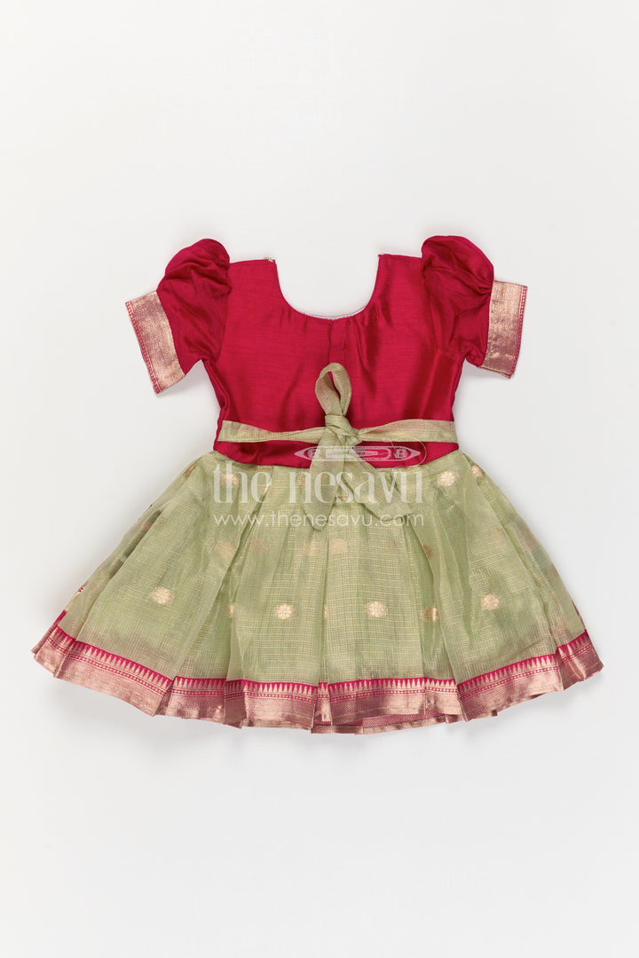 The Nesavu Silk Embroidered Frock Baby Girl Embroidered Frock for Birthday and Festive Wear Nesavu Nesavu Baby Girl Embroidered Silk Frock For Birthday And Festive Wear With Tissue Bottom Design