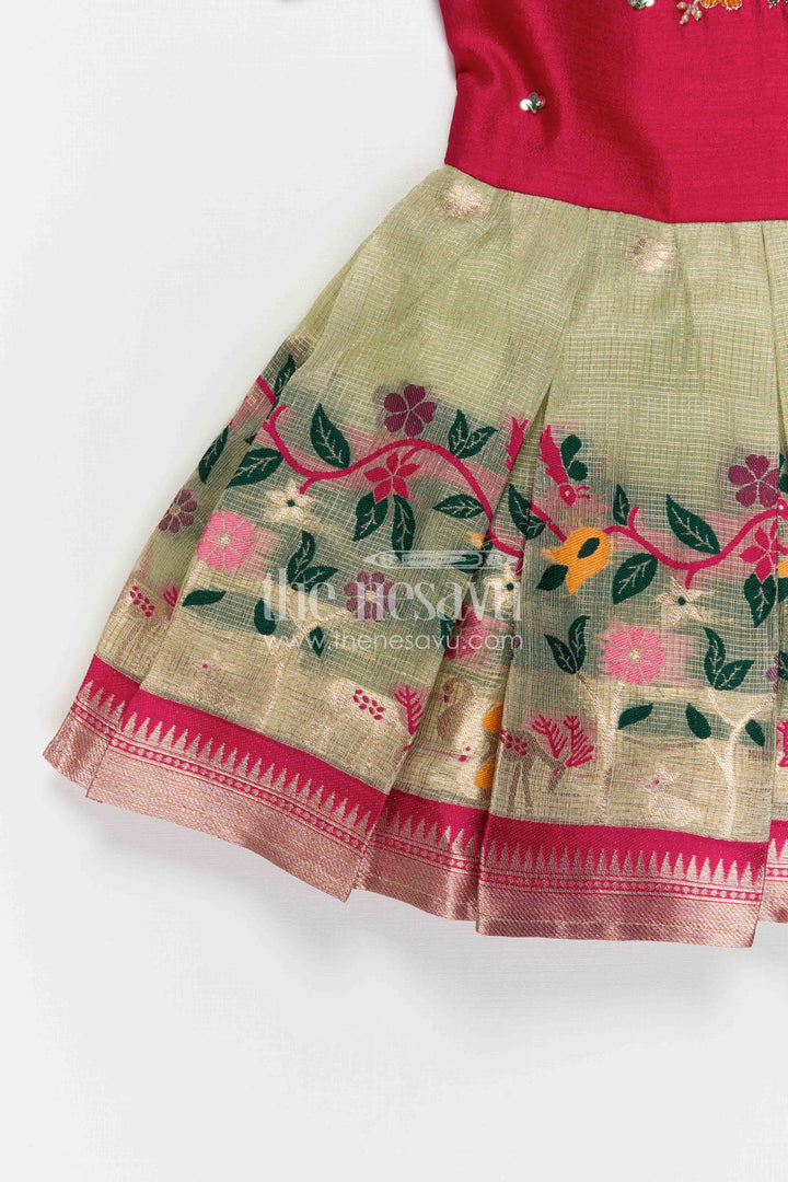 The Nesavu Silk Embroidered Frock Baby Girl Embroidered Frock for Birthday and Festive Wear Nesavu Nesavu Baby Girl Embroidered Silk Frock For Birthday And Festive Wear With Tissue Bottom Design