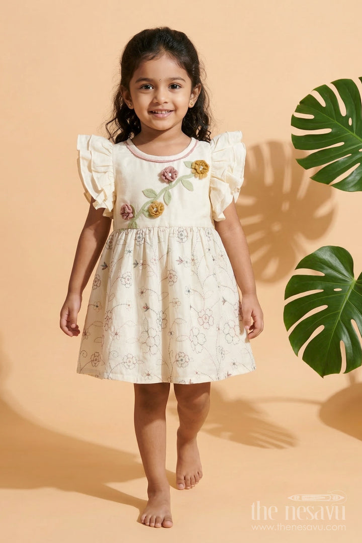 The Nesavu Girls Cotton Frock Baby Girl Embroidered Frock for Naming Ceremony and Family Events Nesavu 16 (1Y) / Half white / Georgette GFC2104A-16 Nesavu baby girl embroidered georgette frock for naming ceremony and traditional celebrations