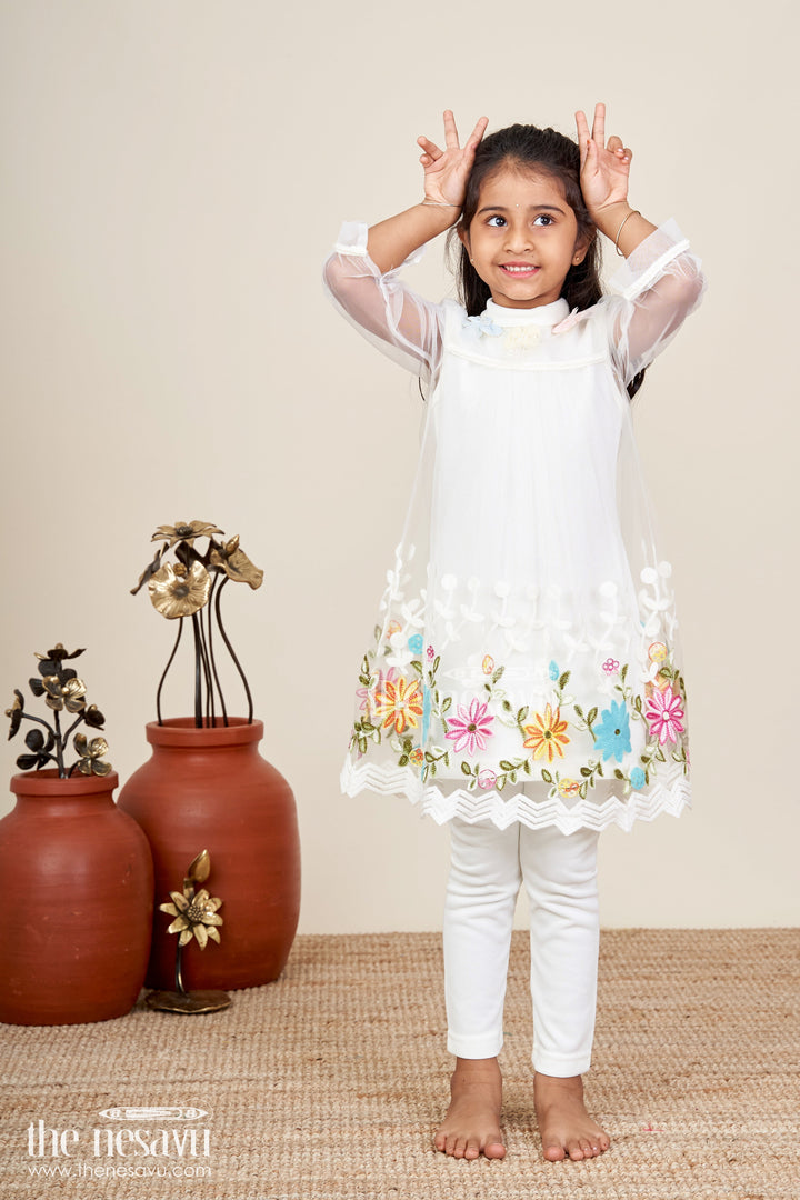 The Nesavu Girls Casual Set Baby girl embroidered top and legging set for festive occasions Nesavu 18 (2Y) / Cream GPS831A-18 Nesavu baby girl embroidered top legging set  perfect festive gatherings celebrations