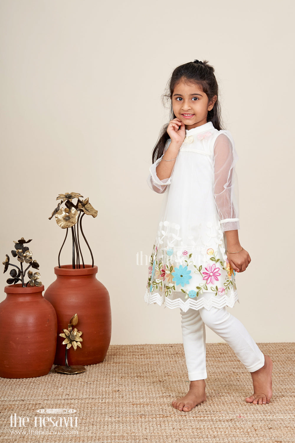 The Nesavu Girls Casual Set Baby girl embroidered top and legging set for festive occasions Nesavu Nesavu baby girl embroidered top legging set  perfect festive gatherings celebrations