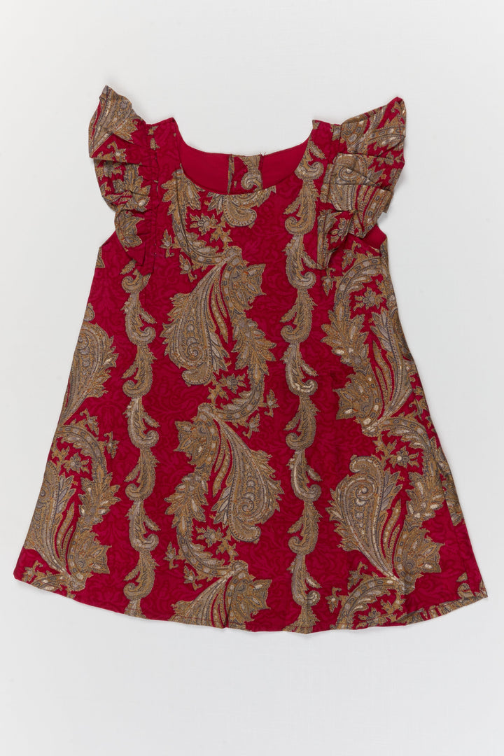 The Nesavu Girls Chanderi Frock Baby Girl Ethnic Frock for Festive Events and Photo Days Nesavu 16 (1Y) / Pink / Chanderi GFC2097B-16 Nesavu baby girl ethnic frock in Modal Chanderi with digital print for festive photos and birthdays