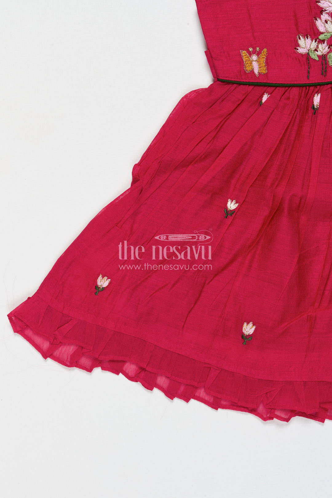 The Nesavu Girls Chanderi Frock Baby Girl Ethnic Frock for Weddings and Festive Moments Nesavu Nesavu baby girl ethnic frock with thread embroidery in Chanderi cotton for weddings and poojas