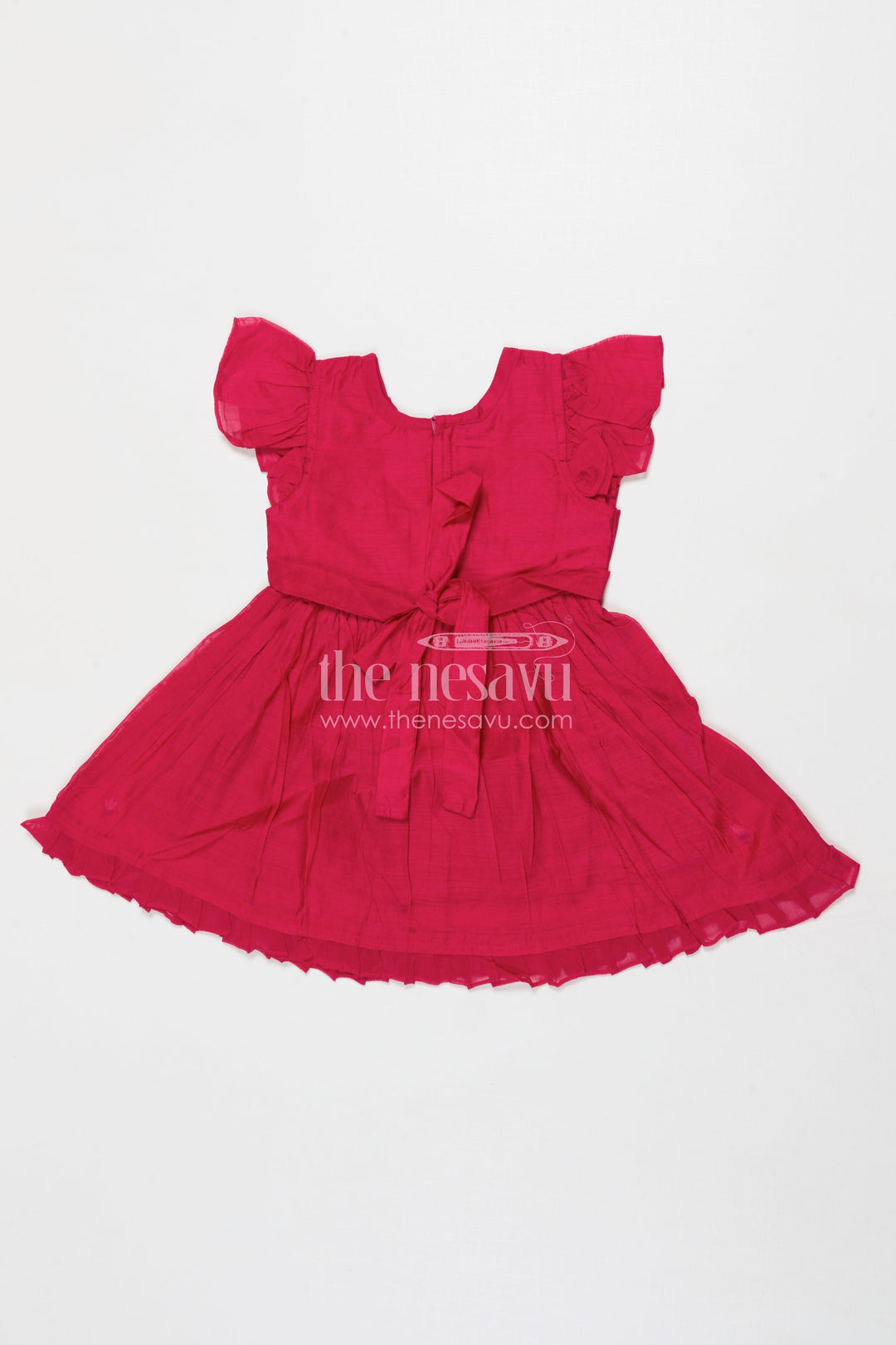 The Nesavu Girls Chanderi Frock Baby Girl Ethnic Frock for Weddings and Festive Moments Nesavu Nesavu baby girl ethnic frock with thread embroidery in Chanderi cotton for weddings and poojas