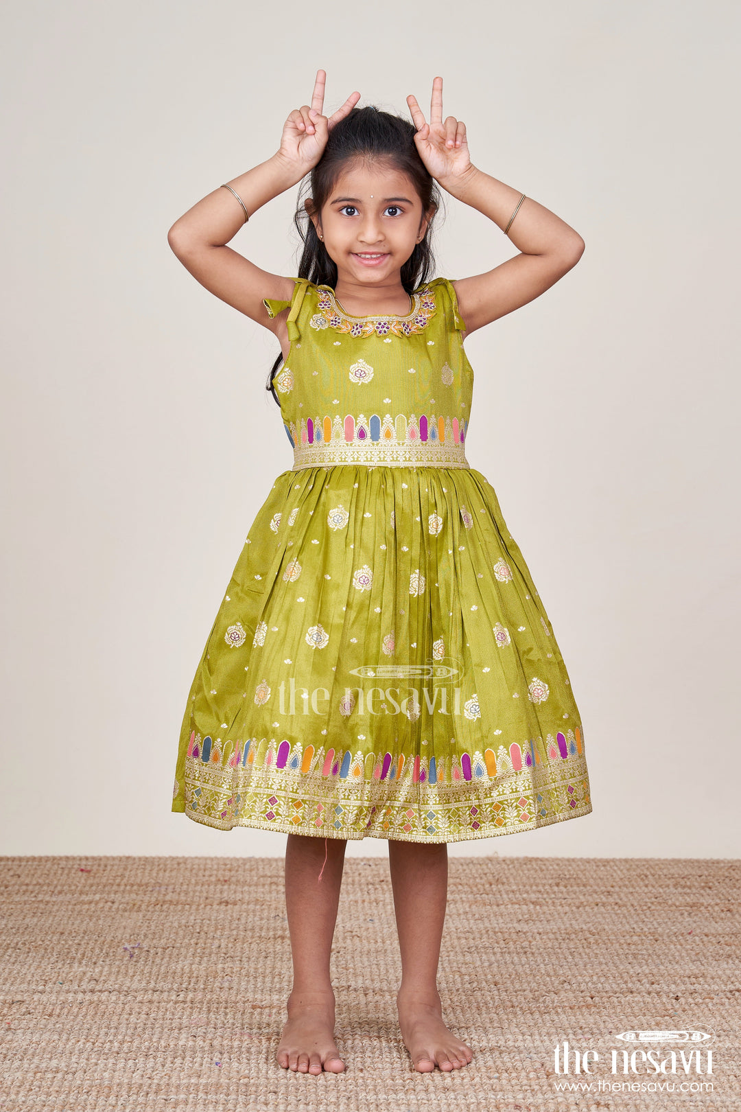 The Nesavu Tie-up Frock Baby Girl Ethnic Frock for Weddings and Festive Occasions Nesavu 16 (1Y) / Green SF1047B-16 Nesavu baby girl ethnic frock weddings traditional festive celebrations