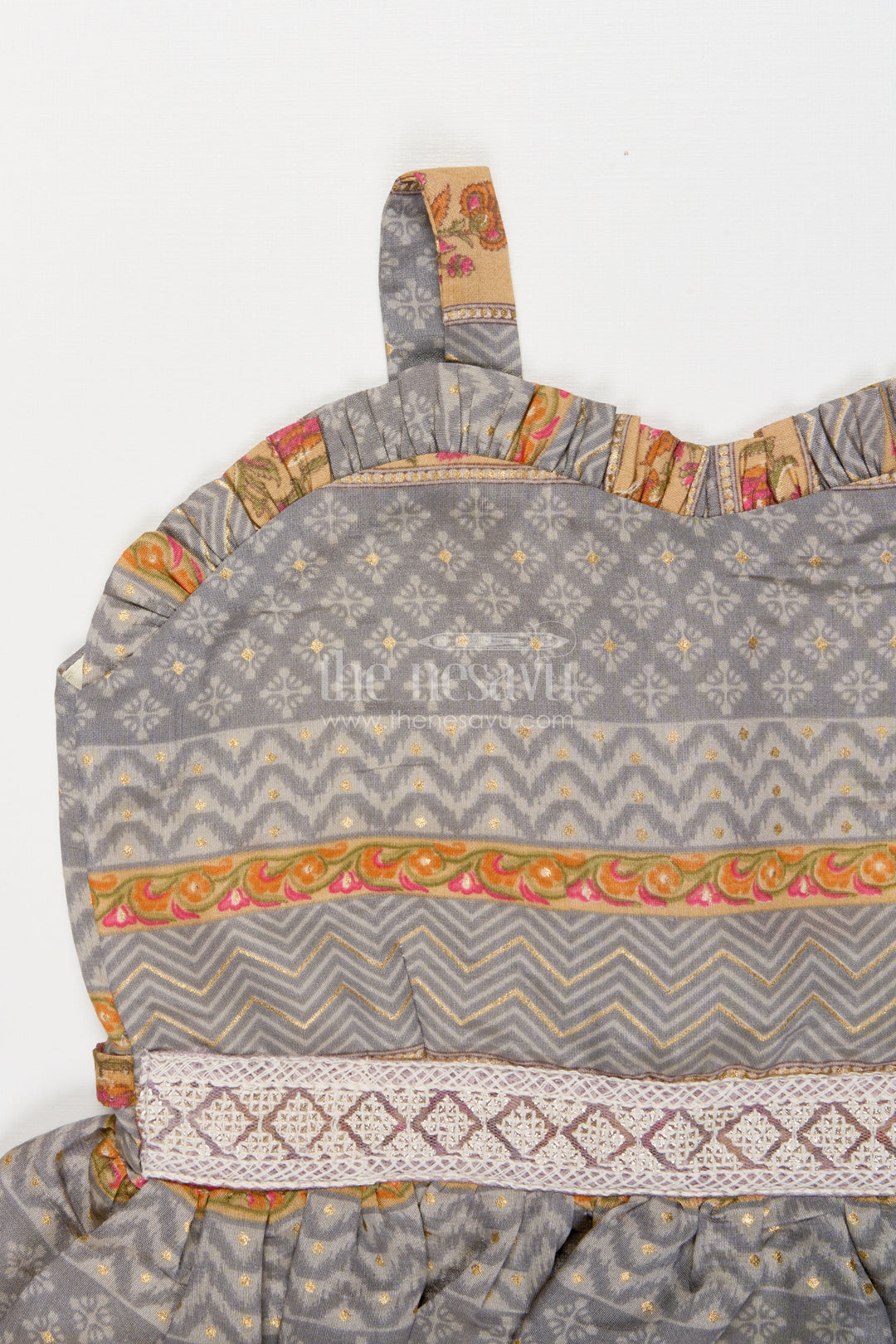 The Nesavu Girls Cotton Frock Baby Girl Ethnic Frock with Shoulder Straps and Festive Print for Special Occasions Nesavu Nesavu baby girl ethnic printed frock with straps and flared layers for festive moments