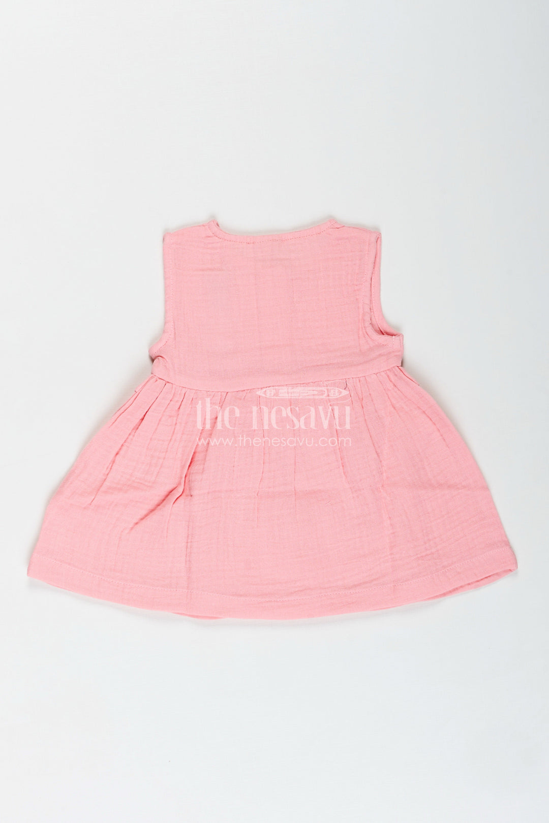 The Nesavu Baby Cotton Frocks Baby Girl Everyday Dress with Bunny Embroidery Nesavu Nesavu Baby Girl Everyday Cotton Frock Bunny Embroidery Ruffled Sleeveless Design