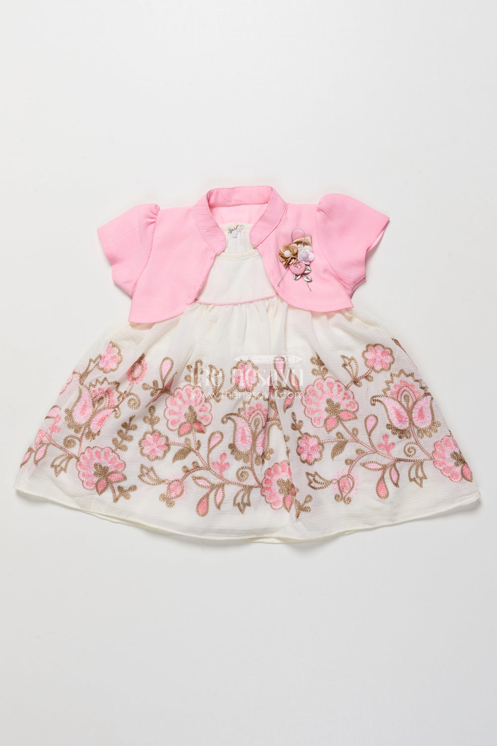 The Nesavu Girls Fancy Frock Baby Girl Fancy Frock with Jacket for Birthday Parties and Functions Nesavu 16 (1Y) / Pink GFC1865A-16 Nesavu baby girl georgette fancy frock jacket  perfect birthdays special celebrations