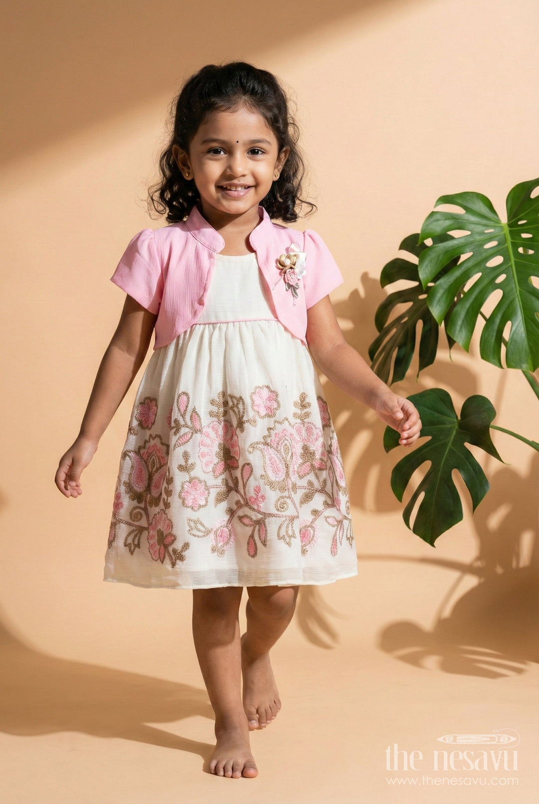 The Nesavu Girls Fancy Frock Baby Girl Fancy Frock with Jacket for Birthday Parties and Functions Nesavu 16 (1Y) / Pink GFC1865A-16 Nesavu baby girl georgette fancy frock jacket  perfect birthdays special celebrations