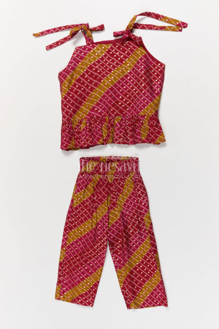 The Nesavu Girls Co-Ord Sets Baby Girl Festive Co-ord Set in Modal Silk for Weddings and Ethnic Days Nesavu 18 (2Y) / Red GPS914A-18 Nesavu baby girl festive co-ord set in modal silk with traditional digital print