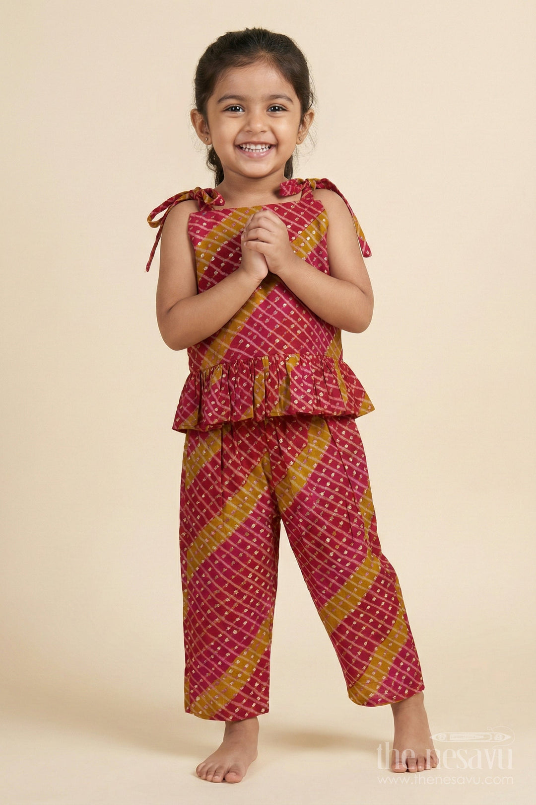 The Nesavu Girls Co-Ord Sets Baby Girl Festive Co-ord Set in Modal Silk for Weddings and Ethnic Days Nesavu Nesavu baby girl festive co-ord set in modal silk with traditional digital print