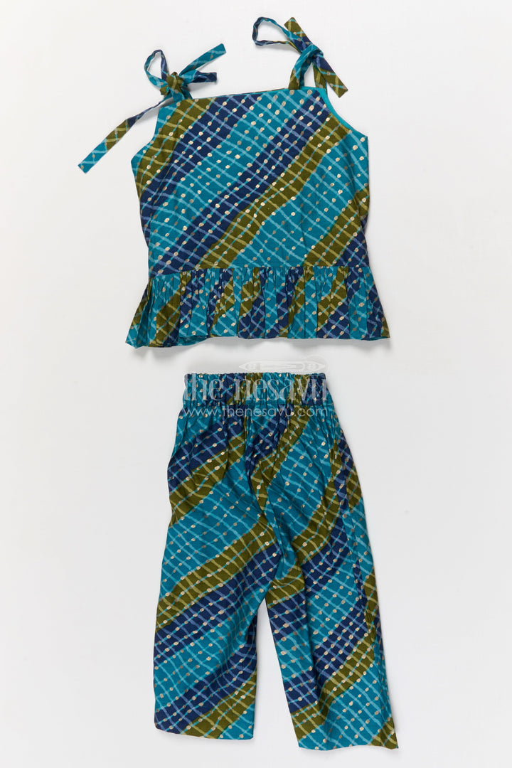 The Nesavu Girls Co-Ord Sets Baby Girl Festive Co-ord Set in Modal Silk with Ethnic Prints Nesavu 18 (2Y) / Blue GPS914B-18 Nesavu baby girl modal silk co-ord set with digital ethnic print for festivals and ethnic school days