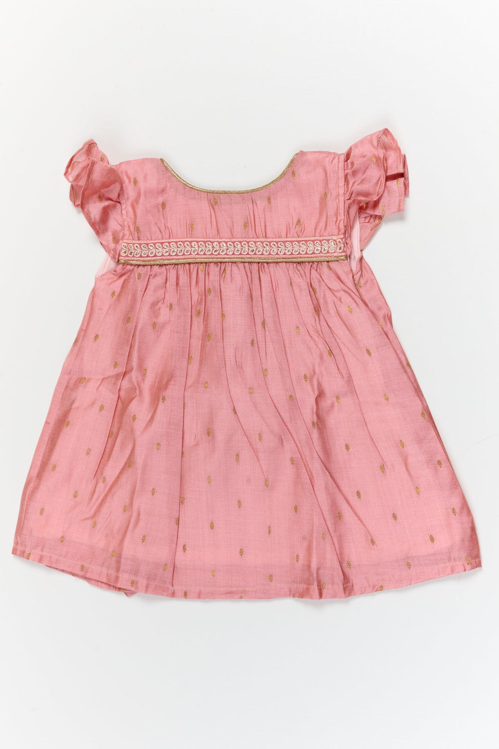 The Nesavu Girls Chanderi Frock Baby Girl Festive Frock for Birthdays and Special Events Nesavu 14 (6M) / Pink / Viscose Silk GFC2100B-14 Nesavu baby girl festive frock in viscose silk with butti design for birthdays and traditional functions