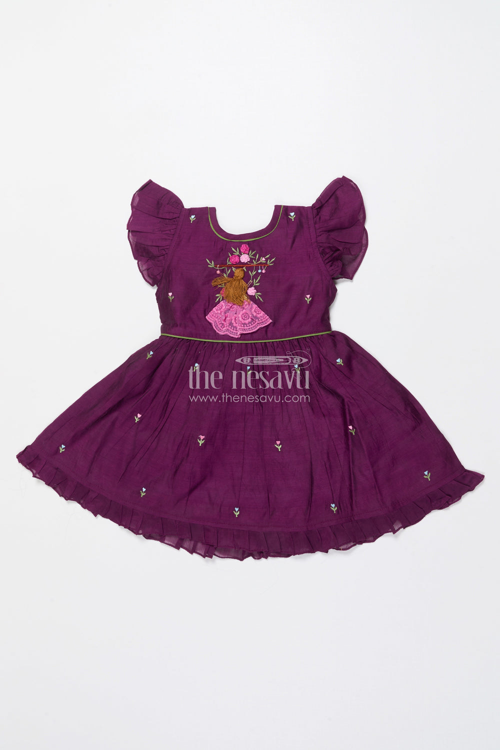 The Nesavu Girls Chanderi Frock Baby Girl Festive Frock with Embroidery for Traditional Occasions Nesavu 16 (1Y) / Purple GFC1991B-16 Nesavu baby girl chanderi cotton frock embroidery naming ceremony festive occasions
