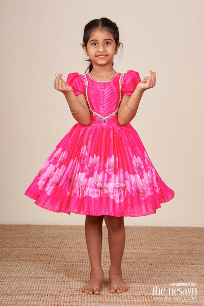 Nautinati Girls Rose Textured Sleeveless Knee Length Frock