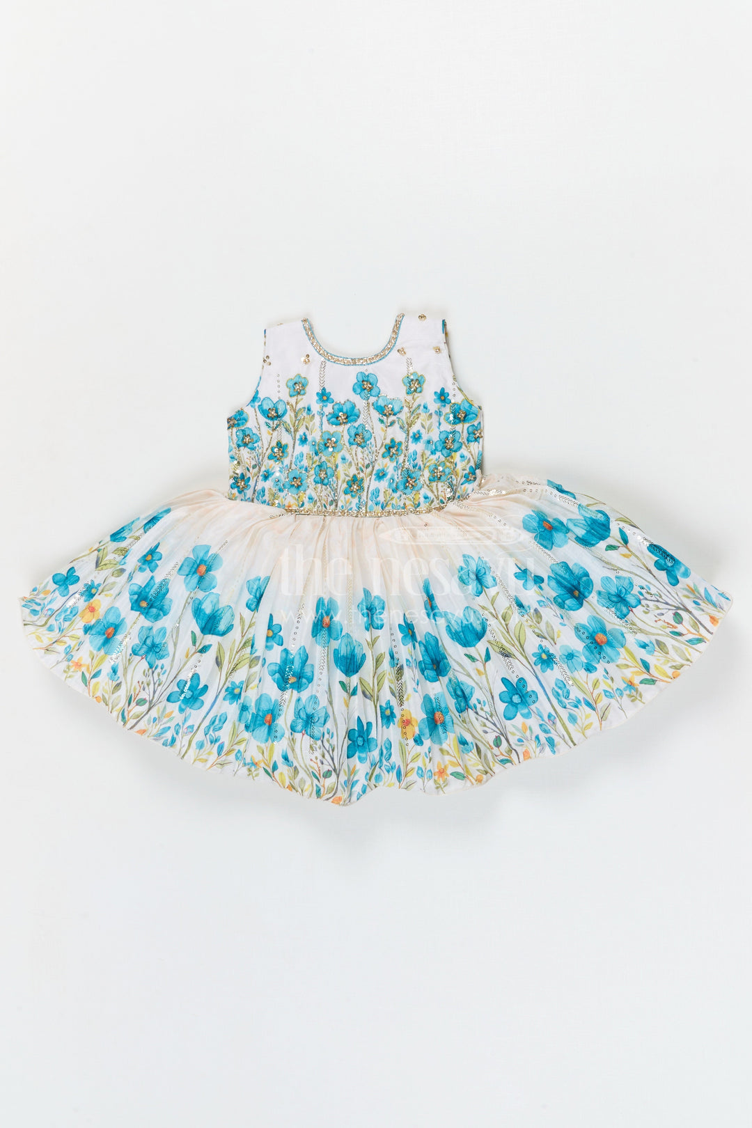 The Nesavu Silk Frock Baby Girl Floral Frock for Birthday Party and Festive Photos Nesavu 18 (2Y) / Chinnon silk with digital print / Green SF1138B-18 Nesavu baby girl floral birthday party frock chinnon silk digital print festive dress for kids