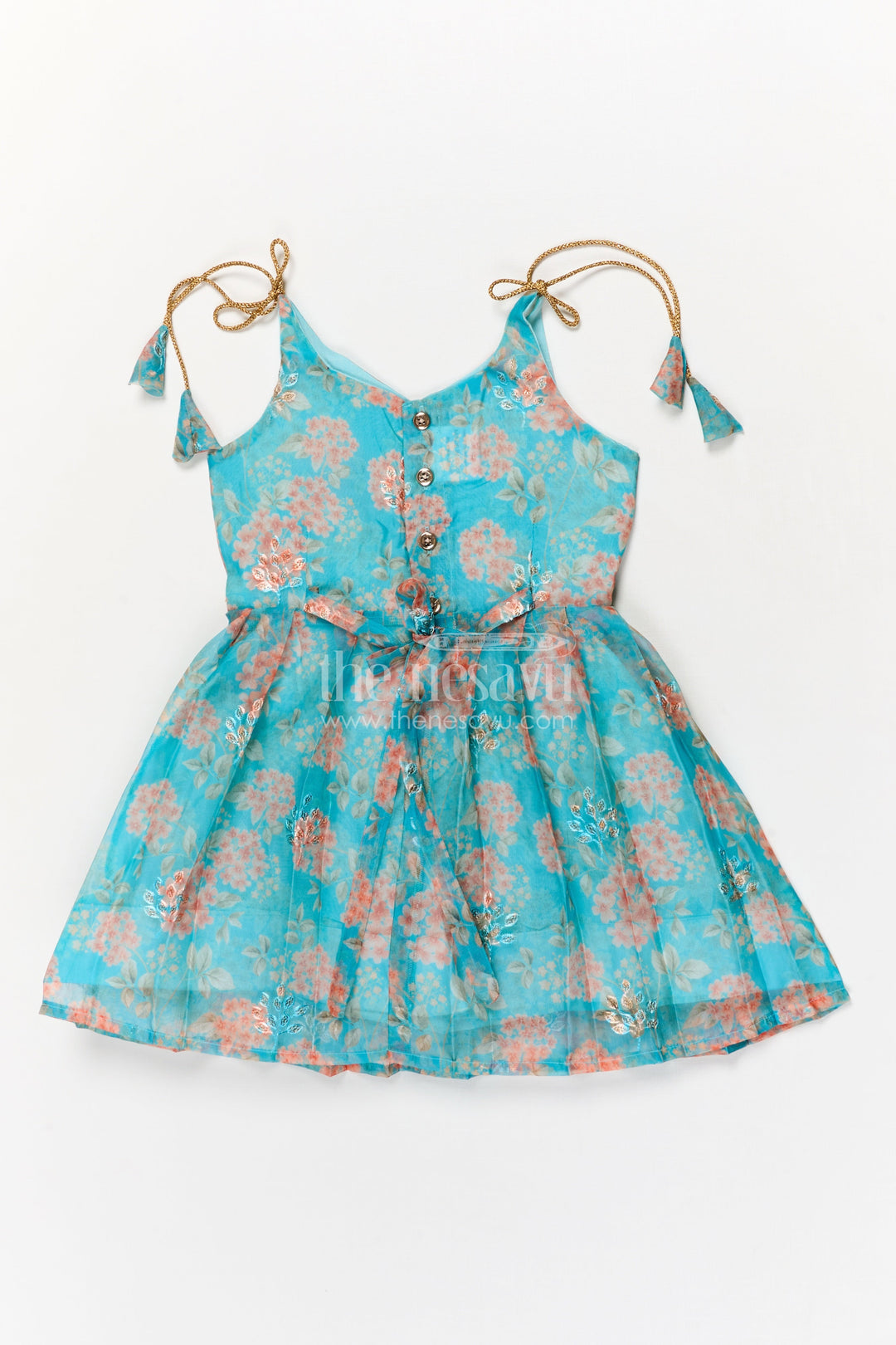 The Nesavu Tie-up Frock Baby Girl Floral Frock for Casual Outings and Playdates Nesavu Nesavu baby girl tie-up floral frock in digital print for casual outings and playdates