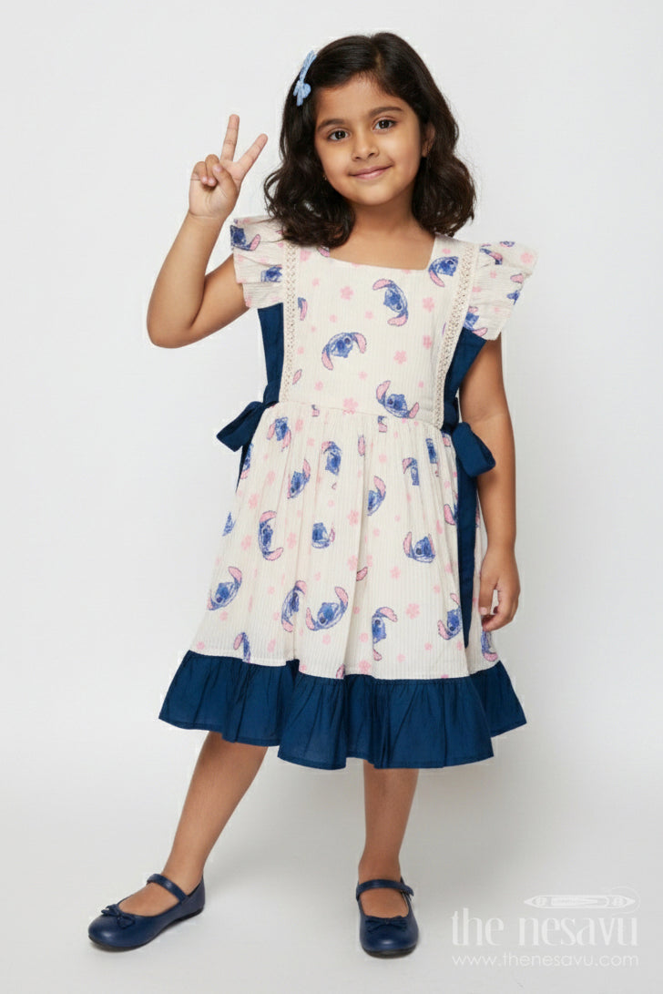 The Nesavu Girls Cotton Frock Baby Girl Floral Printed Frock for Casual Outings and Photoshoots Nesavu 18 (2Y) / Half white GFC2027A-18 Nesavu baby girl floral printed frock for casual outings and everyday celebrations
