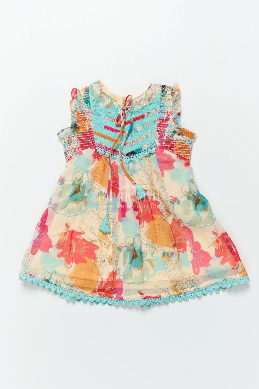 The Nesavu Baby Frocks Baby Girl Frock for Birthday and Festive Celebrations Nesavu 14 (6M) / Multicolor BFJ811A-14 Nesavu baby girl georgette frock floral print  ideal birthdays special occasions