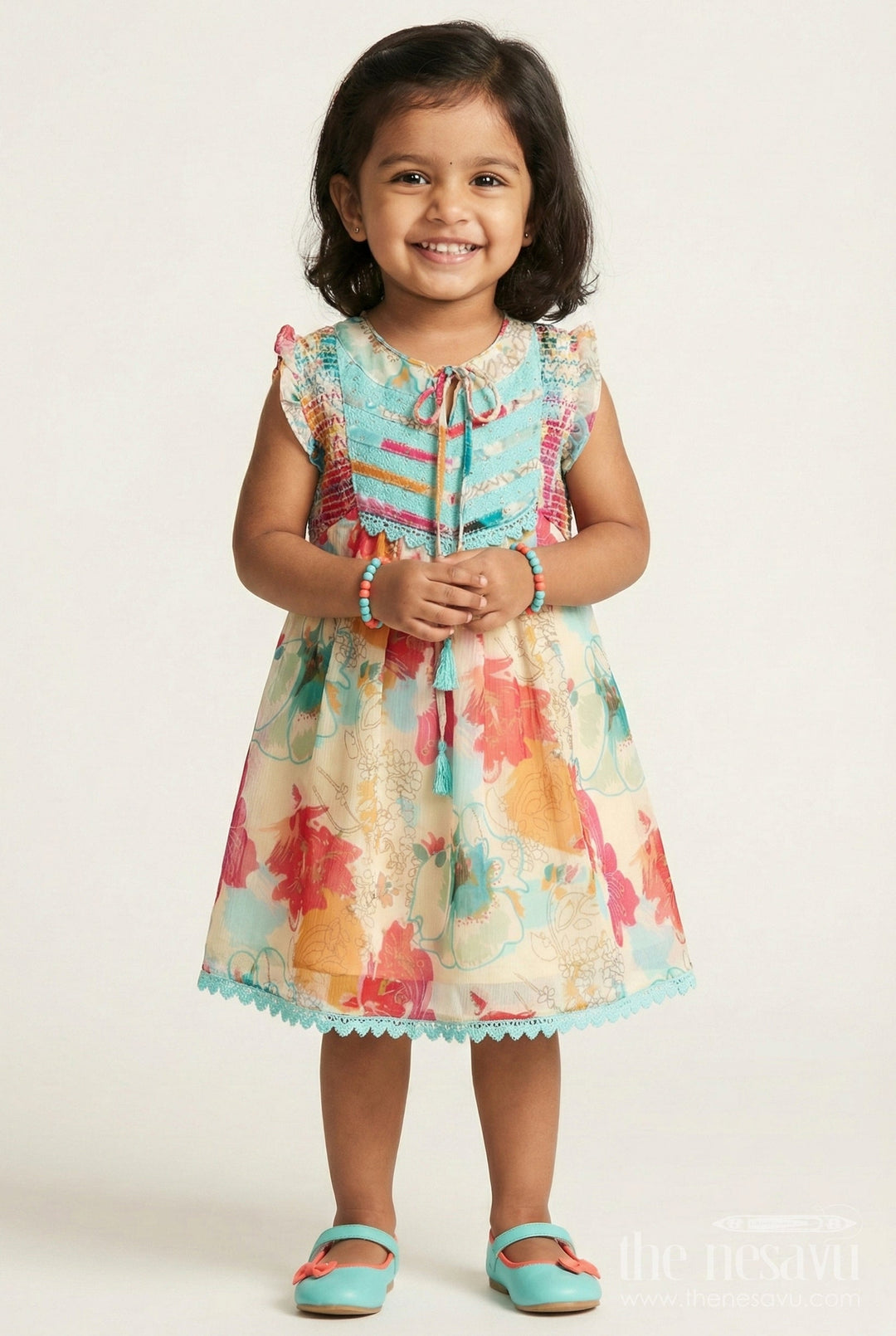 The Nesavu Baby Frocks Baby Girl Frock for Birthday and Festive Celebrations Nesavu 14 (6M) / Multicolor BFJ811A-14 Nesavu baby girl georgette frock floral print  ideal birthdays special occasions