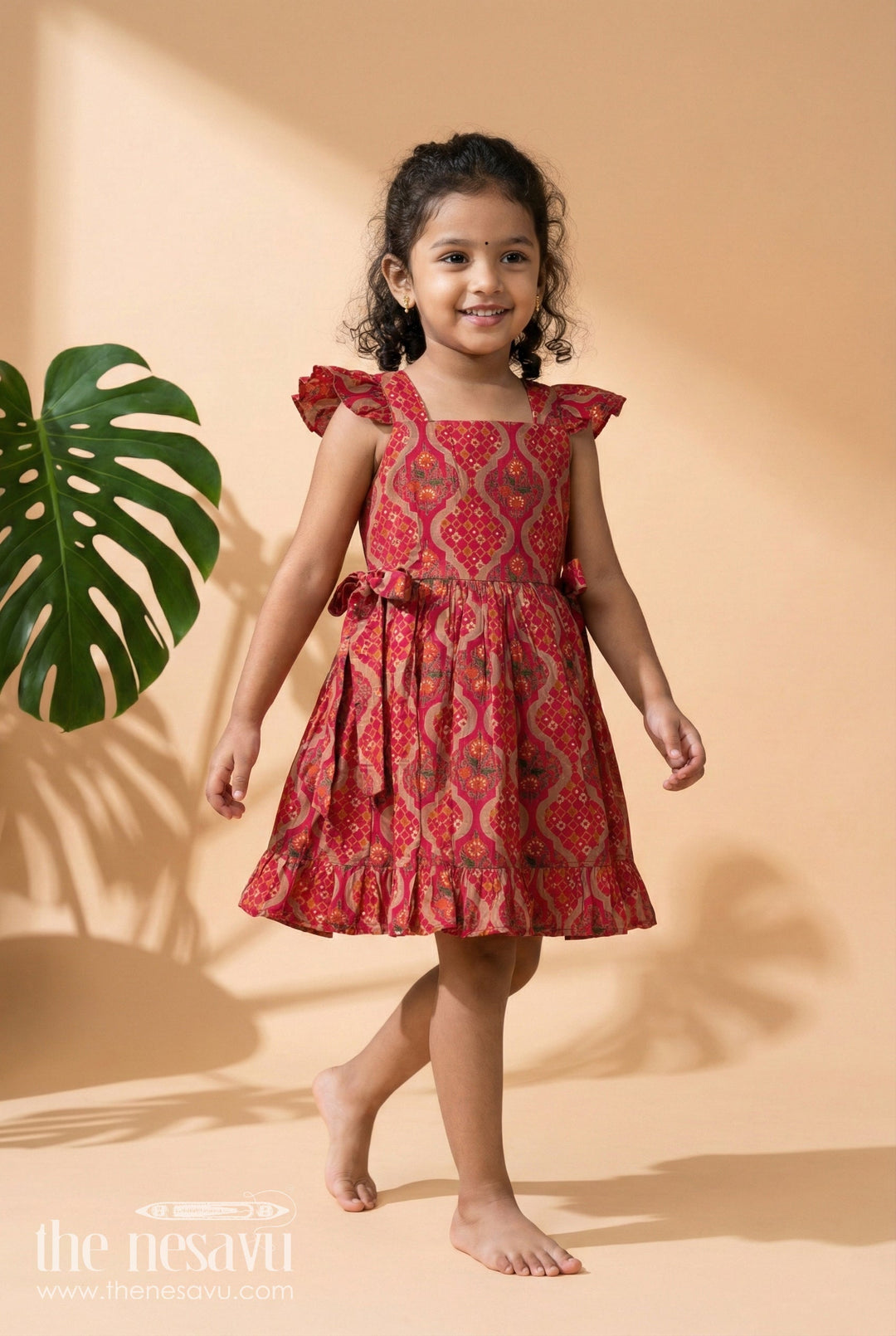 The Nesavu Girls Fancy Frock Baby Girl Frock for Birthday Celebrations and Festive Events Nesavu 18 (2Y) / Maroon / Modal GFC2077B-18 Nesavu baby girl festive frock in digital print silk for birthdays and special celebrations