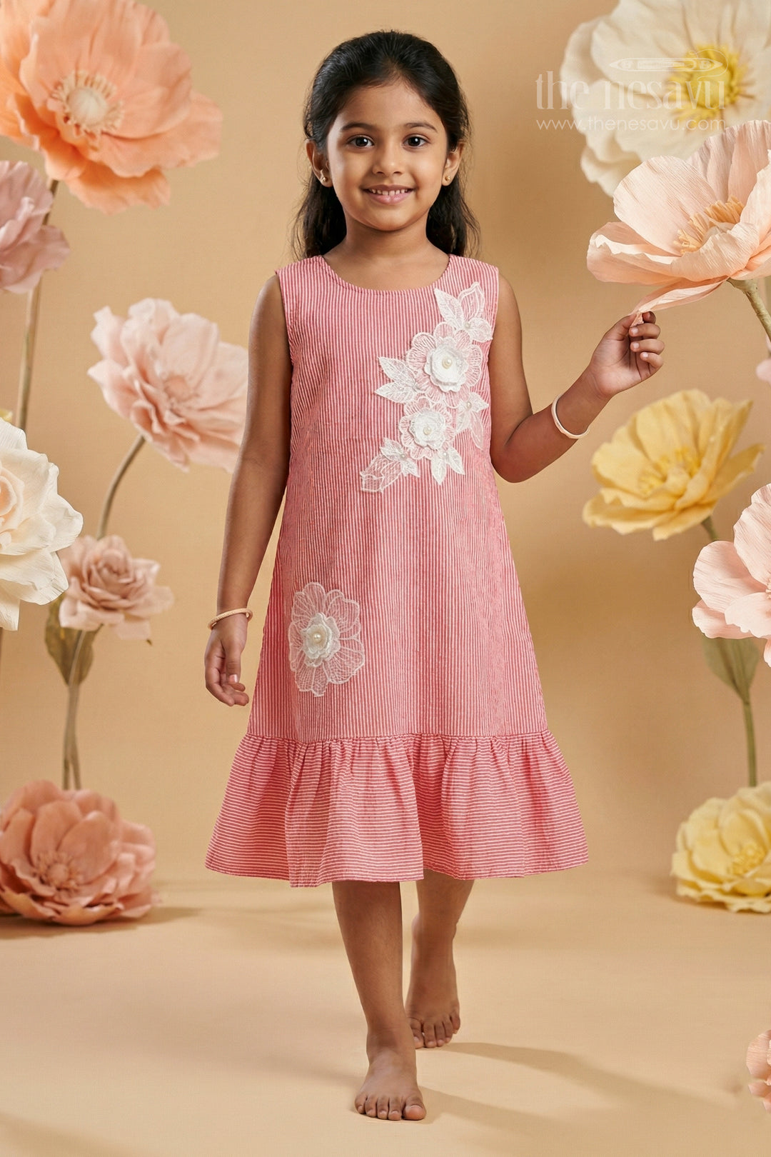 The Nesavu Girls Cotton Frock Baby Girl Frock for Birthday Parties and Playful Outings Nesavu 16 (1Y) / Pink / Seer Sucker GFC2142A-16 Nesavu baby girl seer sucker cotton frock for birthday parties and casual outings with layered design