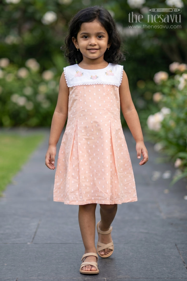 The Nesavu Girls Cotton Frock Baby Girl Frock for Birthday Party and Festive Celebrations Nesavu 20 (3Y) / Peach / Cotton GFC2215A-20 Nesavu Baby Girl Cotton Frock For Birthday Party And Festive Celebrations With Soft Embroidery Design