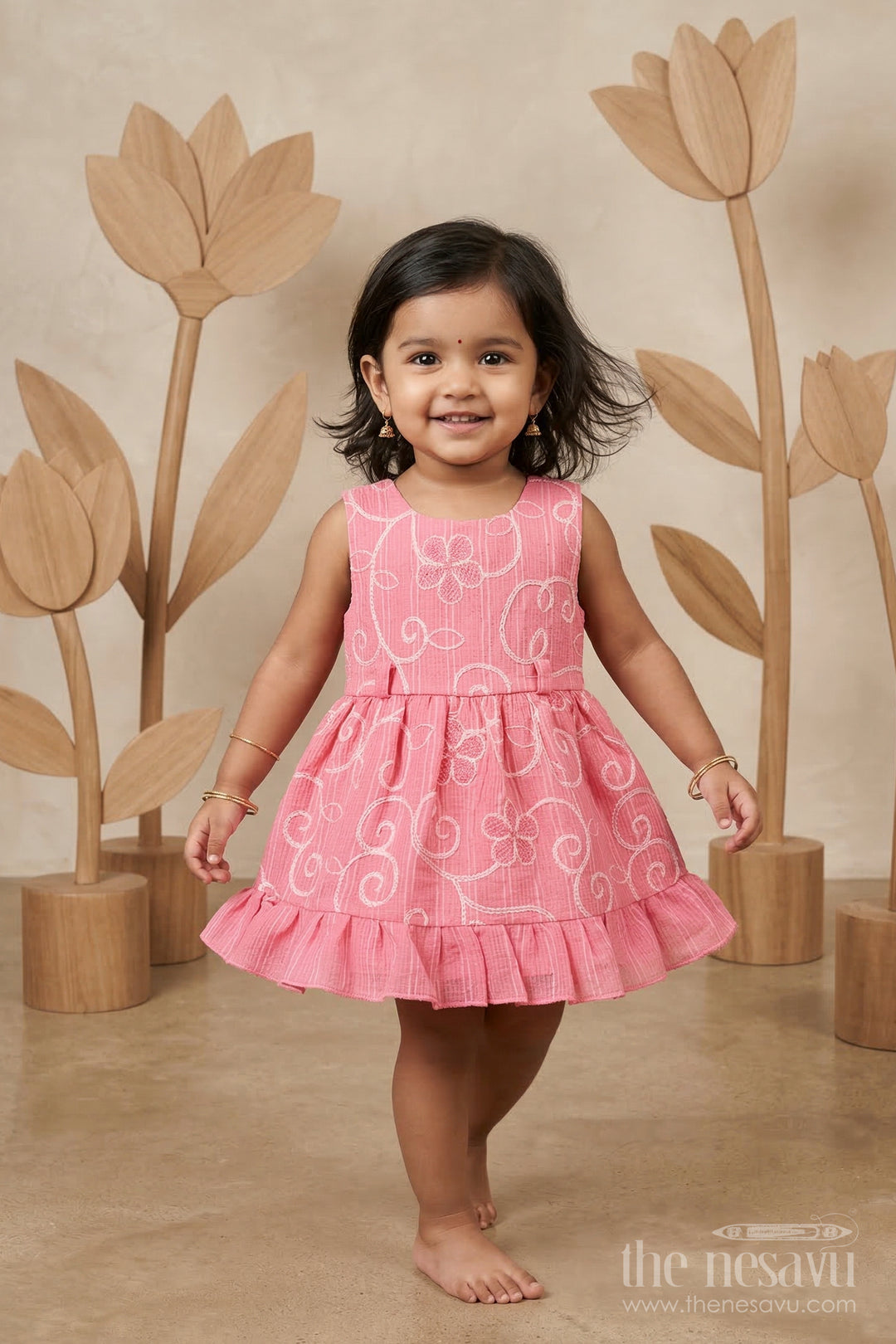 The Nesavu Baby Frocks Baby Girl Frock for Birthdays and Special Occasions Nesavu 14 (6M) / Pink / Cotton BFJ974A-14 Nesavu baby girl cotton frock for birthdays and special occasions with thread embroidery