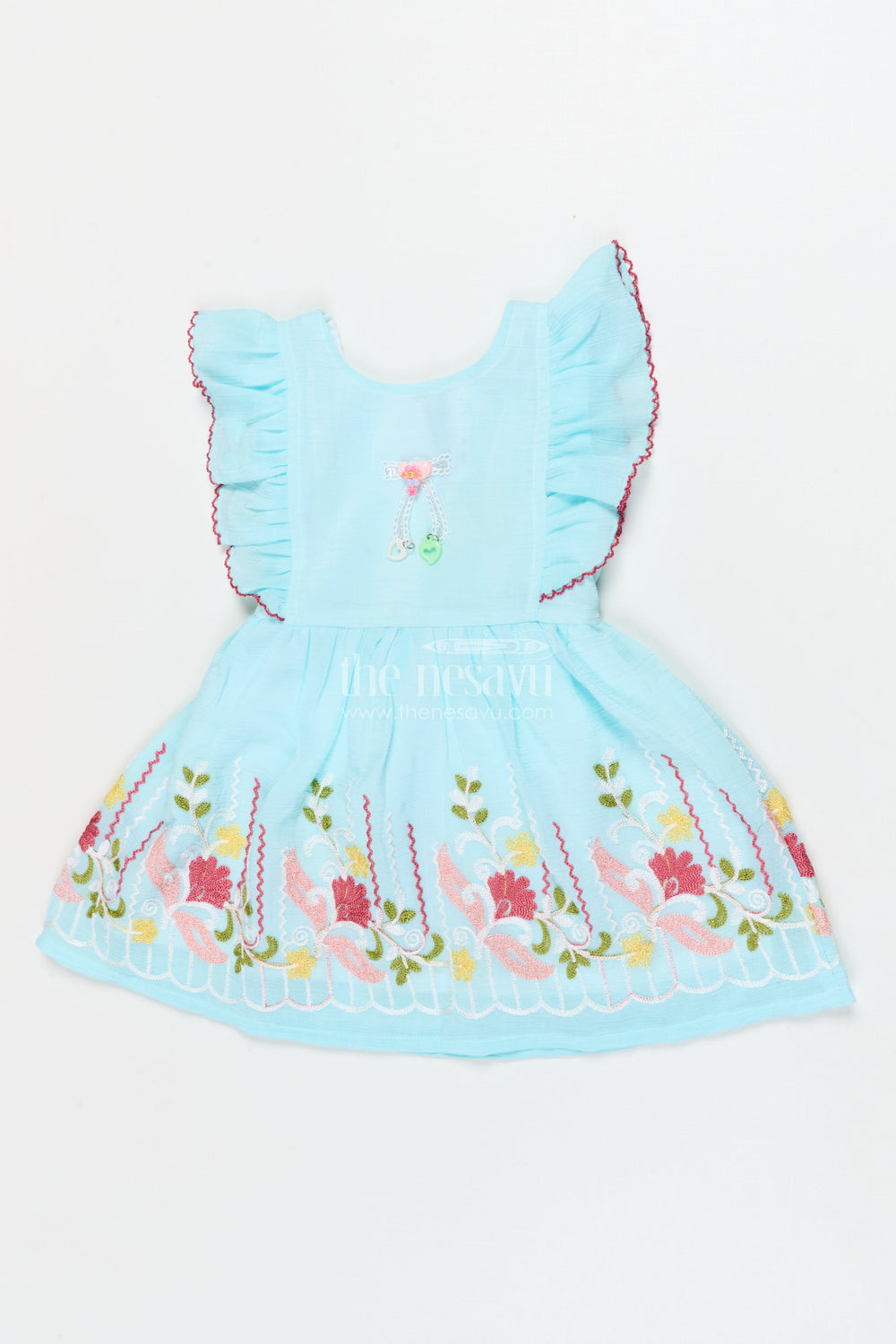 The Nesavu Girls Cotton Frock Baby Girl Frock for Festivals and Daytime Family Functions Nesavu 14 (6M) / Blue / Cotton BFJ920B-14 Nesavu baby girl cotton frock for festive occasions and comfortable daytime wear